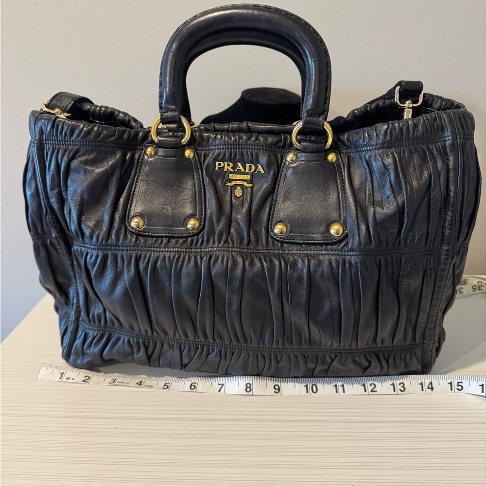 Prada Black Leather Ruched Satchel Bag - Picture 5 of 8